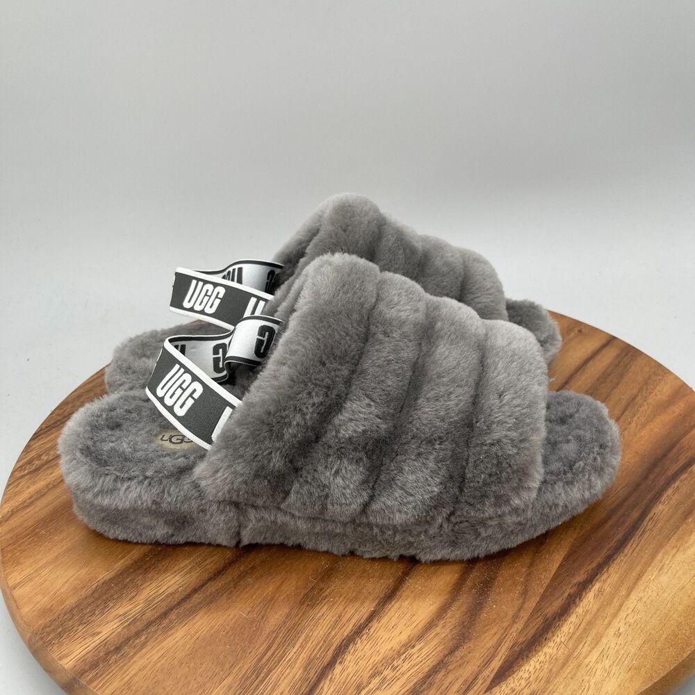 UGG Fluff Yeah Slide Slippers Womens Size 12 Gray Slingback Casual Comfort